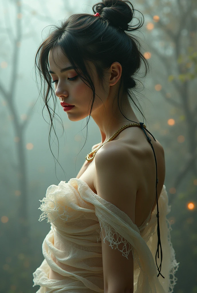 (RAW shooting, Majestic:1.3, 32k:1.5, highest quality, masterpiece, Ultra-high resolution), Perfect dynamic composition:1.3, (heavy snow, On the Cliff:0.7, Majestic背景:0.7, Expressions of sadness:0.9), Highly detailed skin and facial textures:1.3, Wet slim woman:1.0, Random Shot, Fair skin:1.2, Mystical Expressions:1.0, Incredibly slim body:1.2, beautiful:1.1, とてもbeautiful顔:1.1, Water droplets on the skin, (Rain drips down on my body:1.1, Wet body:1.1, Wet Hair:1.1), (Standing Pro:1.1, With a wet bouquet:1.2, Wet blouse:1.2, Warm mink coat:1.2, Wet wool scarf:1.3), Shapely breasts, (beautifulエロティシズムを醸し出す大きな瞳:0.5, beautifulエロティシズムを醸し出す唇:0.5), Too erotic, Very sweet atmosphere, necklace, Earrings, bracelet
