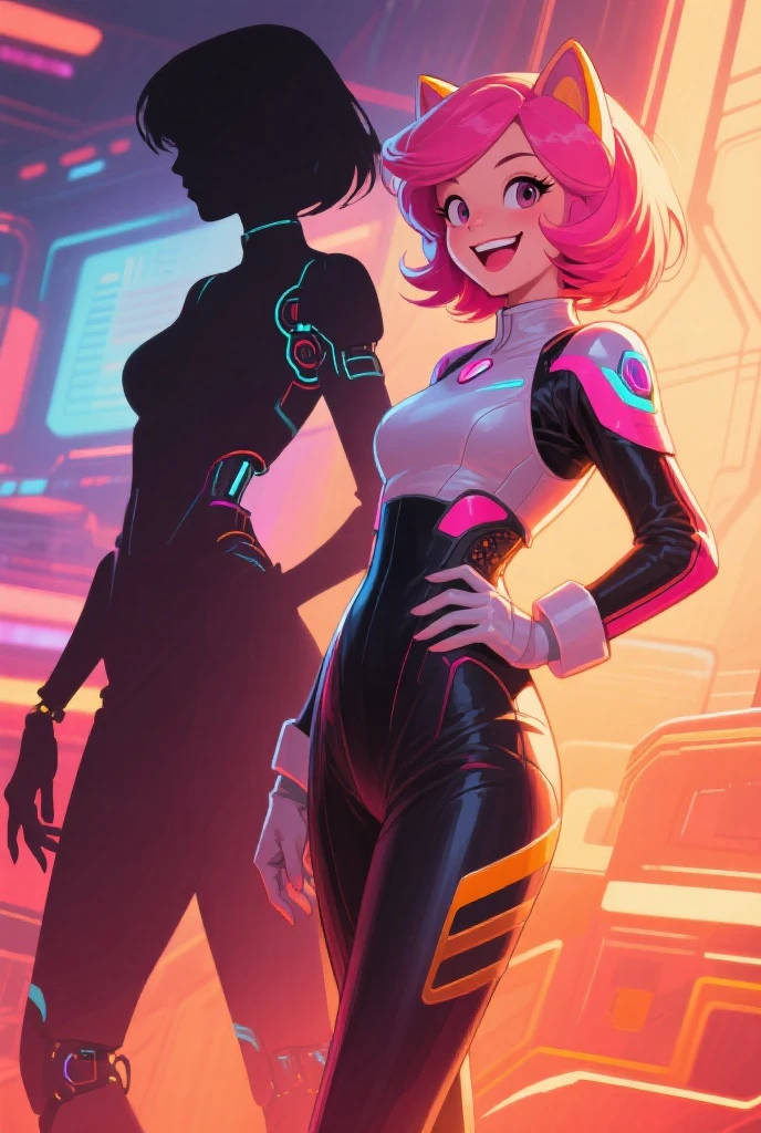 (masterpiece, best quality, ultra-detailed, highres, best illustration),perfect face, ((solo, solo focus, kawaii, neon rim lighting, neon back lights )),side lighting, epic, illustration, render, volumetric lighting, welcoming, see-through gossamer, lustrous skin,(bloom), (shine), Neon Dreams, 1girl, solo, long hair, looking at viewer, makeup, neon eyeshadow, neon magenta eyes, multicolored hair, pink hair, purple hair, updo, specular highlights, neon theme, neon futurism, dynamic angle, dynamic pose,