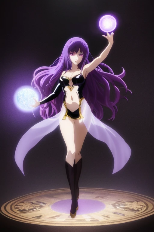 Lovecraftian goddess, black medium hair, emerald green eyes, mysterious smile, ancient deep green and black robe, arms wide open drawing ancient symbols, in the deep sea, front view, looking afar, average chest size, full body, deep dark background