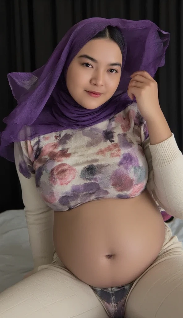 potrait of pregnant women, 23 years old, beautiful face, long hair, wearing hijab and office outwear, very horny, riding vibrator, playing nipple until wet in the floor, climax, wet vagina, absurdres, RAW photo, extremely delicate and beautiful, masterpiece, Best Quality, ultra high resolution, 32k, hyperrealistic, ultra-detailed, perfect anatomy, perfect figure, super Detailed skin, Very detailed CG 8k wallpaper, pregnant, narrow waist, very small head, very small face, delicate facial features, earring, thin legs, (perfect breasts:1.3)