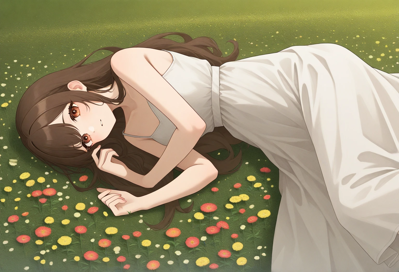 ((masterpiece)), (best quality), 1girl, innocent girl, lay down, (incarnation of flower:1.4), forest, (wavy hair fused with flower), (thorns entangled in the naked body:1.4), (petals around body), (beautiful appearance), praying, entangled petals,