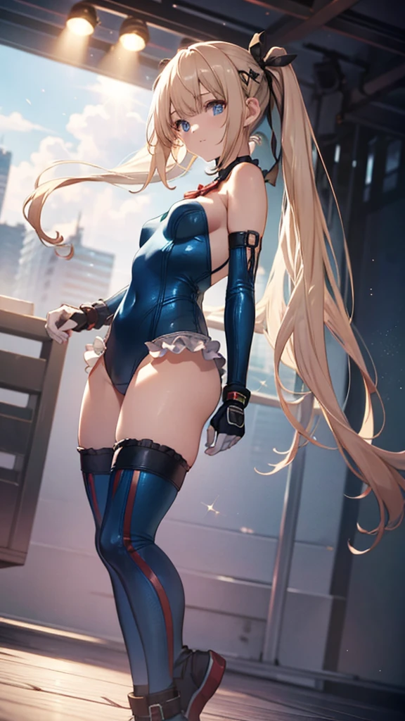 (Very detailedなCG), (最high quality), 1 girl, 完璧なface, marirose,Blue one piece swimsuit,Shiny肌, Glowing Skin, Wide Hips,tight,Waist,Bodysuits,leotard,bangs,blue eyes,取りoutsideしたスリーブ,White gloves,Knee socks Elbow gloves,Expose your shoulders, Twin tails,Golden Paper,Long Hair, ((Very detailedな背景)), Cowboy Shot,Dynamic Angle, (From behind,I had already finished, Recall), 1 girl, alone,beautiful Finger,beautiful long legs,beautiful body,(Mature Woman:1.3),Compensate,Lips parted,(Shiny skin:1.3),(Beautiful and dense skin),(Thin Hair), masterpiece, high quality, High resolution, Confused,(beautiful and aesthetic:1.2), beautiful hand, (4K), 8k, Perfect balance,(extremely detailed CG unity 8k wallpaper), Perfect hands, Embarrassing, blush, Light_vestige,Intricate details,Written boundary depth, extremely delicate and beautiful,Professional photography, Bokeh, High resolution, Sharp details, 最high quality, (beautiful,chest), (beautiful_face), (タイトなWaist), bent, Thick thighs, beautiful目, beautiful背景, particles of Light, Light of the sun, dramatic Lighting, outside, Shiny, Realistic, 最high quality, Very detailed, Get used to it, scenery,