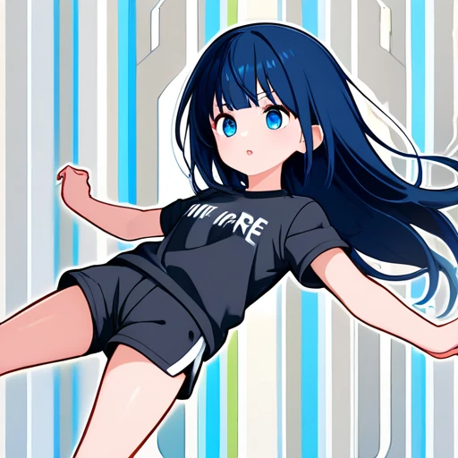 anime girl with blue hair and black top sitting on a blue surface, [ 4 k digital art ]!!, seductive anime girl, anime style. 8k, anime moe artstyle, 2 d anime style, anime style 4 k, anime girl, beautiful anime girl squatting, (anime girl), anime styled 3d, the anime girl is crouching