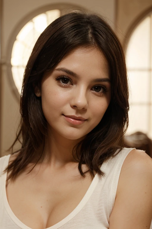 (Masterpiece:1.3), (8k, photoreallistic, Photo brute, Best quality: 1.4), Peuple japonais, (1 fille),25 ans, beau visage, (realistic face), (cheveux noirs, Cheveux courts:1.3), belle coiffure, realistic eyes, beaux yeux, beaux yeux, (realistic skin), belle peau, attractif, ultra high def, High definition, Gros plan, portrait, golden ratio, face detail, Regardez le spectateur, sourire, (Shoulder look), Poitrine moyenne,