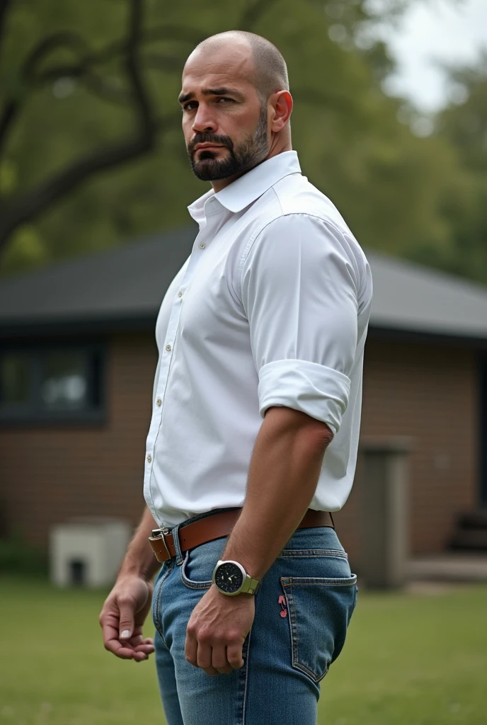 Masterpiece, Best Quality, High resolution, close-up portrait, (1 chico:1.4) A man in golf clothing, muscular, (with shirt: 1.2) male focus, focus alone, tanned skin, 38-year-old man in golf course., muscular, strong, furry, masculine, (shirtless: 1.2), in the background a farm, in a storm, amazing composition, front view, HDR, volumetric lighting, (plano general, FROM THE FRONT:1.2) (GS-Macho :1.5) (magnificent landscape:1.2), macho, thick forearms, thick arms, huge thighs