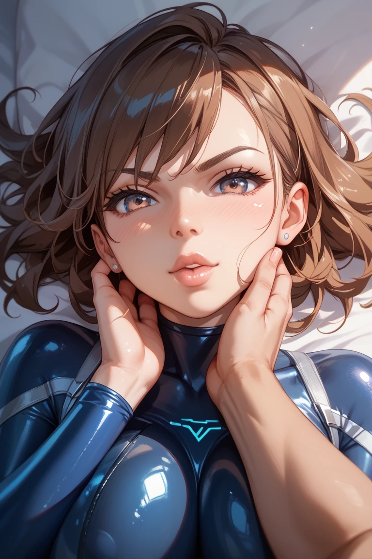 (((Clothes of a sick person suffering from fever))), ((Shiny Costumes)), skindentation, skinny, solo, 1 woman, Masterpiece, highest quality, highest quality, 16K, incredibly absurd, highly detailed, 2.5D, ai-generated, delicate and dynamic, very delicate facial expressions, delicate eye depiction, erotic, only sexy woman, ((A cute and kind face)), healthy figure, ((25-year-old woman)), 160cm tall, medium firm swaying bust, , blush, Sweat,Embarrassed,sexy, ((thin thighs)),, shiny and lustrous, facing straight at viewer, (((in heat))), ((Oily_skin)), ((Lots of sweat)), (((Brown Skin))), ((dutch angle)), ((erotic pose)), (((Collapsed from heat stroke))), ((reclining)), (((lying))),