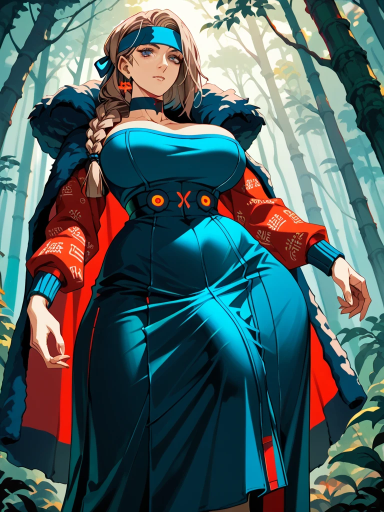 8k, best quality, (photorealistic:1.4), raw photo, 1girl, red hair, animal ears, blue hooded cape, ears sticking out, pose: sitting on a rock in a forest river, yellow eyes, -