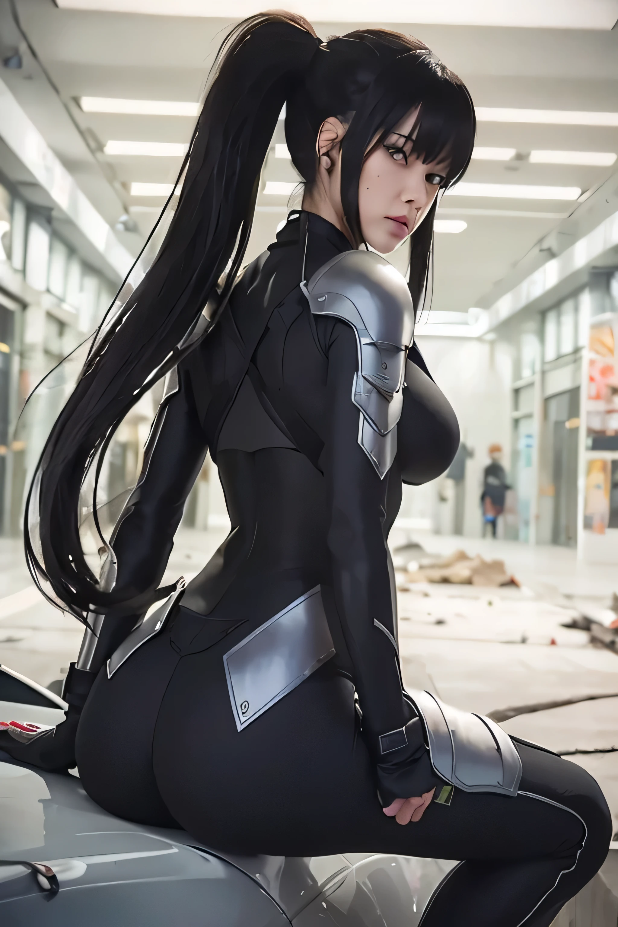 Mina Ashiro
bodysuit,armor,kaiju8,black hair, long ponytail, hair inbetween eyes, red eyes, black and grey suit, tactical armor,, brown eyes, orange eyes, Curvy, breasts, (black hair), (long hair), 27 year old female, 1girl, armor, armored_boots, black_bodysuit, black_hair, bodysuit, boots, clenched_hand, hair_ornament, hairclip, long_hair, medium_breasts, mole, mole_under_eye, ponytail, pouch, power_suit,Toned body, slender waist, slightly muscular body, glowing skin, shiny hair, shiny bodysuit, shoulder_armor, thigh_pouch, thigh_strap,,looking_at_viewer,(((Post-apocalyptic city))), cowboy shots,,(((Night))), (((night sky))), skyscraper, rooftop of a skyscraper, wind, floating hair,broken building,(((((jumping)))))