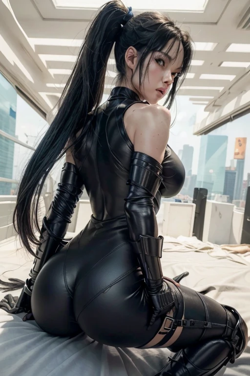 araffed woman in a black and silver bodysuit posing for a picture, perfect anime cyborg woman, beautiful alluring anime woman, japanese goddess, tifa lockhart, seductive tifa lockhart portrait, irelia from league of legends, beutiful white girl cyborg, style artgerm, beutiful girl cyborg, beautiful cyborg priestess, backside of character, standing