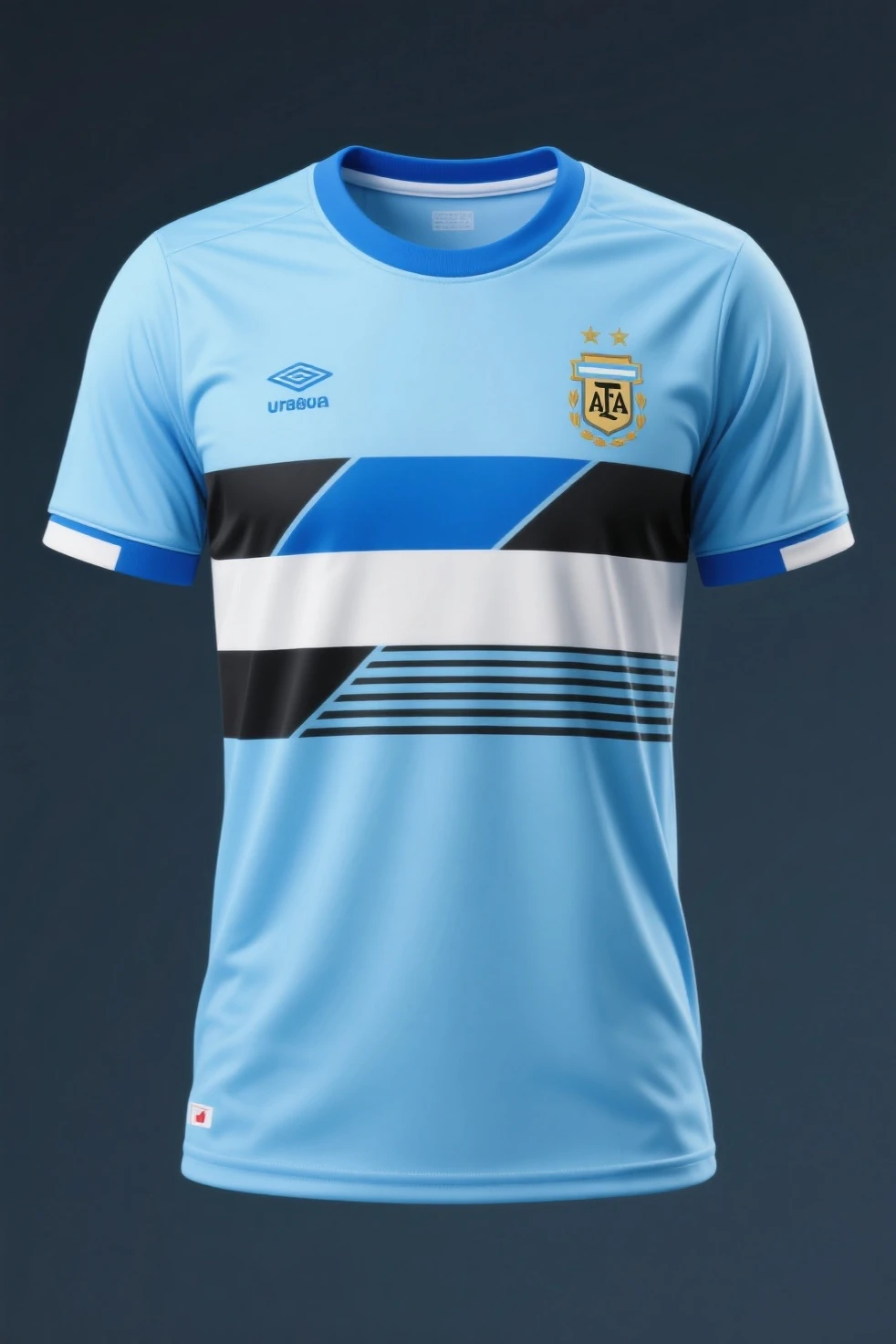 Blue soccer jersey with a logo that has the initials of the Latin sports club
