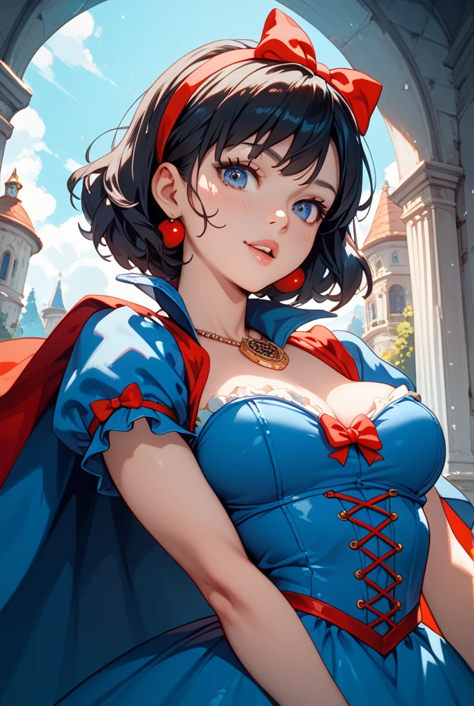 Draw a girl anime version light skin tone long brown hair , voluptuous,, Captain America sweatshirt and red thong underwear in Moscow city , lying down