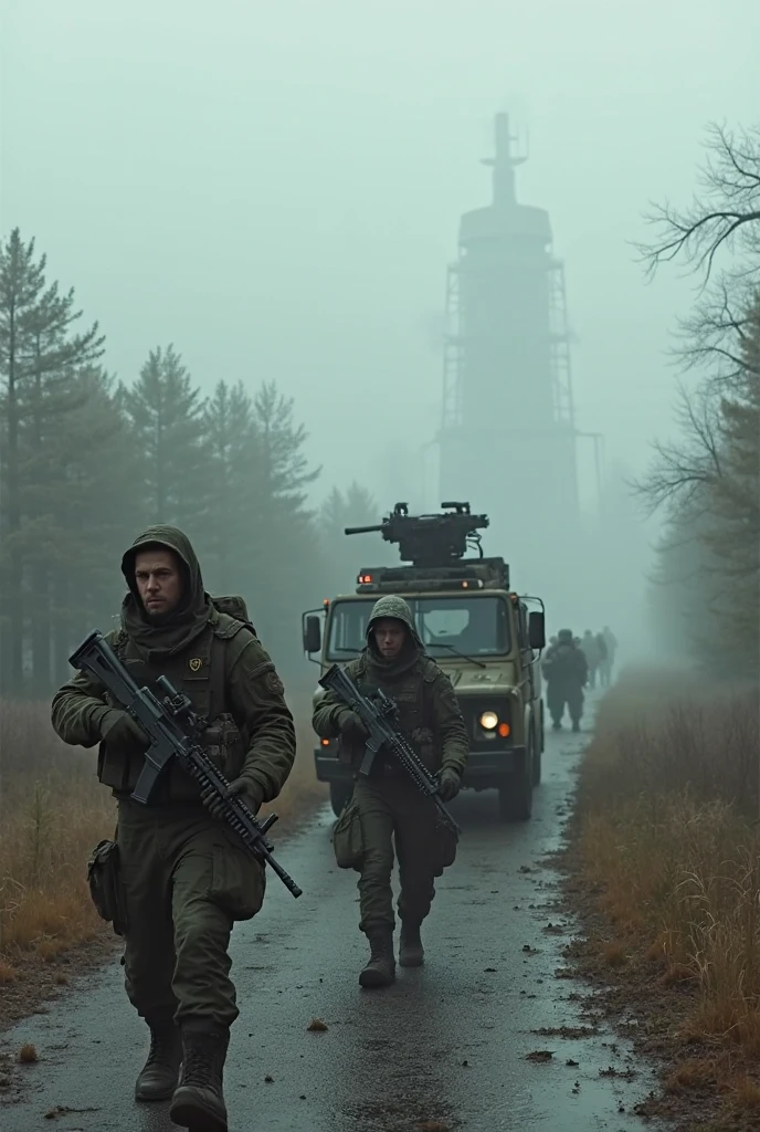 !3d render, 2men, duo, miniature diorama, 2 scavengers about to explore an abandoned cold war bunker in the woods, backpack, closed bunkerdoor, concept art