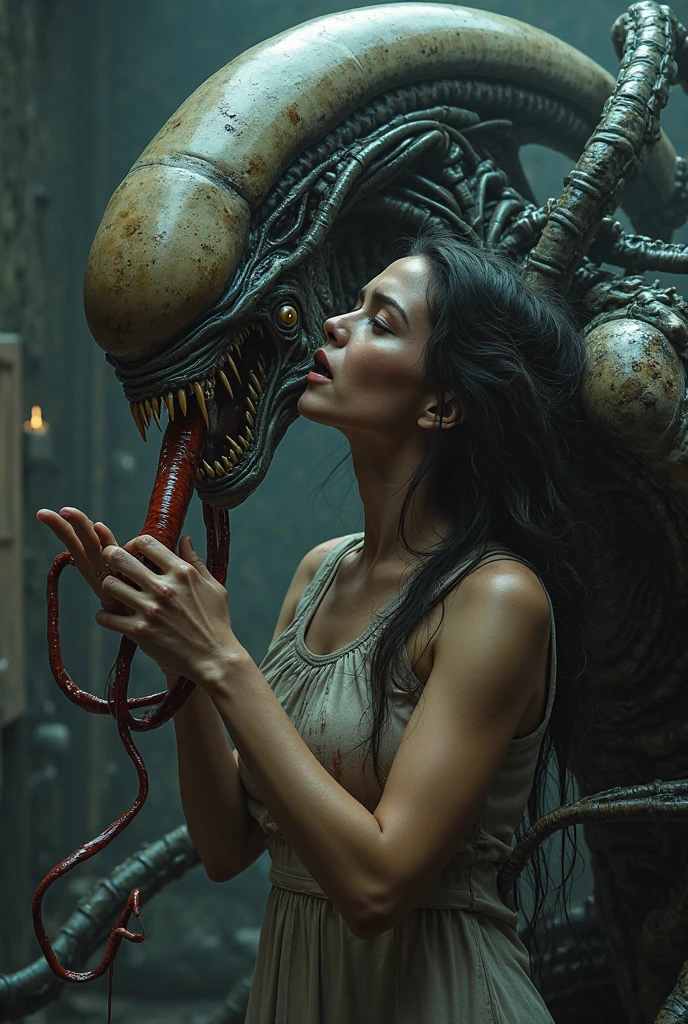 realistic brunette nude girl, perfect hourglass figure, on a lush planet, nude girl sucking on monster penis, nude girl, cum covered body, ((big breasts:1.2, clean vagina, big red monster penises in vagina, sex orgy, night sky, alien planet, monster mouth fucking girl, monster penis in ass, big monster penis in girl's mouth, big monster penis in ass cum dripping))