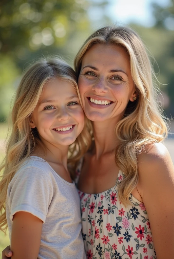 A mother and daughter yellow hair blue eyes on a magazine cover, vibrant colors, high-resolution, realistic portrayal, fashion-forward, loving bond, trendy attire, captivating smiles, natural beauty, professional lighting, contemporary style, artistic composition