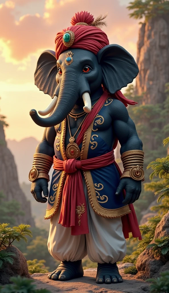RAW photo, Full body in human form, Full body image photo,cute elephant, Best quality ,Masterpiece, illustration, view the viewer, facing front, Festive red robe, Sharp focus, Realistic lighting
