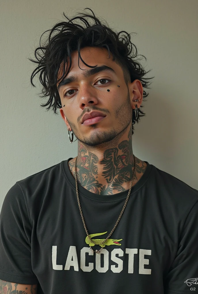 white trap artist, tattoos, smoking, street, brazil, emo hair, black hair, fancy clothes, masterpiece