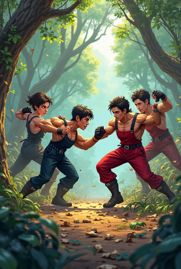 High Resolution, A cute boy fighting with villans in cinematicBokeh, Glowing Light, Reflection Light, God Rays, 4k