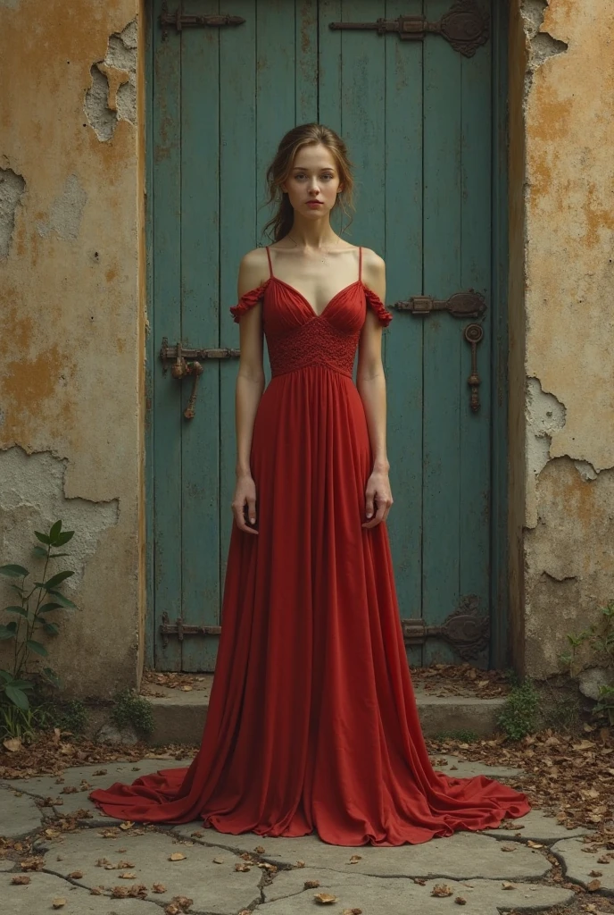 RAW photo, france, outdoors, 1girl, skinny, french woman, red gown, medium breasts, full body, 8k uhd, dslr, soft lighting, high quality, film grain, Fujifilm XT3