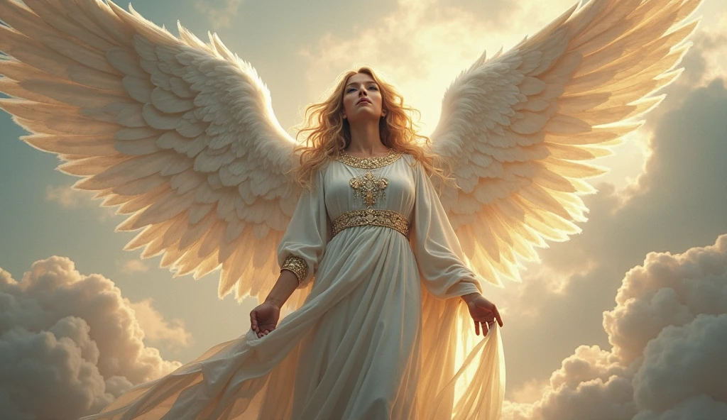 best quality,4k,8k,highres,masterpiece:1.2),ultra-detailed,(realistic,photorealistic,photo-realistic:1.37),impressionist ,portrait,holy,glowing light,ethereal atmosphere,divine presence,wings,angelic beings,heavenly beings,majestic figures,flowing robes,serene expressions,golden halos,saints,harp,messenger of God,religious,spiritual,beauty,divinity,peaceful landscape,surreal elements,healing power,uplifting,tranquility,celestial,harmony,divine light,sacred place,illumination,hopeful,colossal,otherworldly ambiance,miraculous,luminous,dreamlike,colorful,soft brushstrokes,vibrant colors,enchanting scenery,warm undertones,serenity,seraphim,cherubim,heavenly music