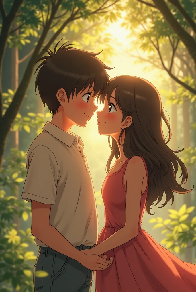 Make a realistic love romantic image of nobita with shizuka