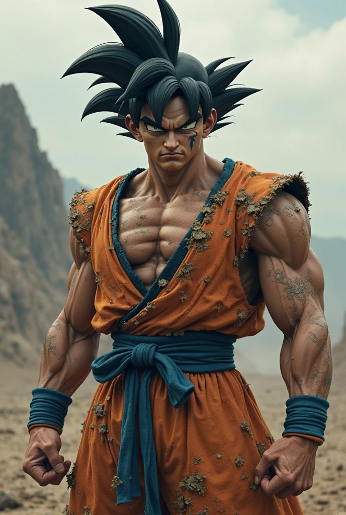 “Create a futuristic character inspired by Goku at level 4 in Super Saiyan. It must have a modern and technological look, with futuristic details in your clothing and accessories. The character must have his arms crossed, displaying a confident and powerful expression. Your appearance should reflect strength and determination, with spiky hair and intense eyes, characteristics of Super Saiyan level 4. hair must be black, with a red Super Saiyan aura around. He must also have a red monkey tail, not Dragon Ball GT style.”