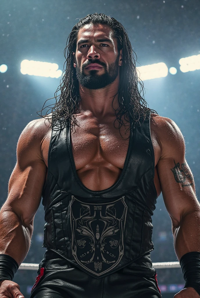 Sexy wrestler black hair big  wwe ring 