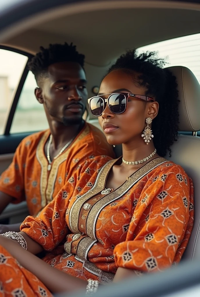 A young Nigerian man at his auto machinek with his girlfriend at the markets 