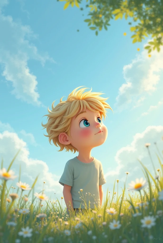 (((Rainbow Daytime Sky)), boy, towards the future, masterpiece, highest quality, ((Photorealistic: 1.4)) Masterpiece, illustration, very delicate and beautiful, highly detailed CG, 8k wallpaper, amazing, fine detail, highly detailed CG Unity 8k wallpaper, huge file size, super detail, ultra high resolution, high resolution, very detail, (( Very detailed eyes and face)), beautiful detailed eyes, very detailed face, perfect lighting, face light, natural colors, (( boy)), departure, (rough style with the whole body including both legs)), the future is bright, (((rainbow daytime sky)), lights from the front, glowing eyes,All this with fair skin, blonde hair and green eyes
