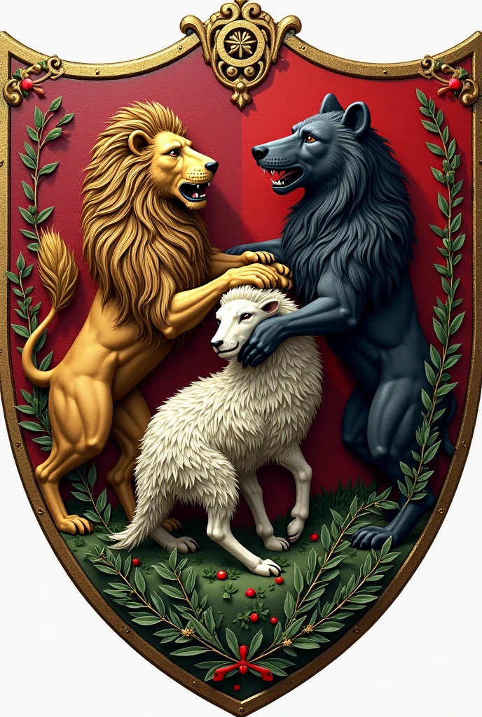 coat of arms, heraldry, Order of the Holy Mother. painting of two white dogs with a baby in a manger, white wolf, Cedric Soth (Keos Freemasons), wolves, white wolf, White wolf with blue eyes, heraldry, High-quality works of art, Ignacio Zuloaga, White Fox, Extremely high quality works of art, The Emblem of Wisdom, satanic symbolism, Ren Bonian, coat of arms