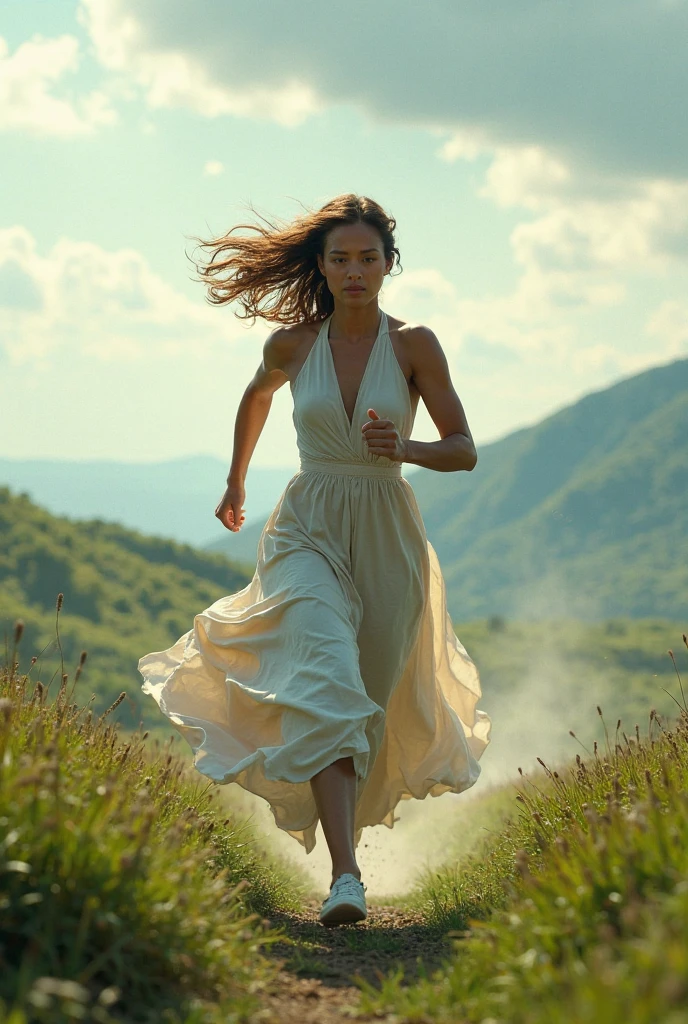 A running Beautiful indian woman, transparent drees