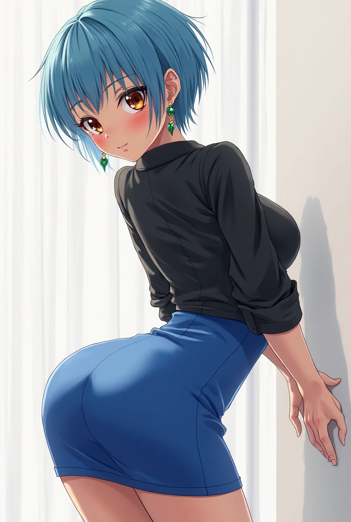 Girl short blue hair sexy swimsuit from the side showing her butt anime nsfw