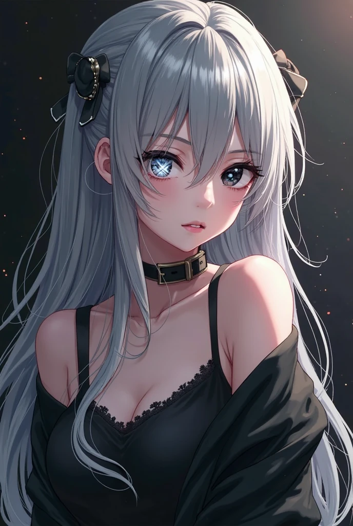 1 girl, cute  face, long whitr hair, pouty, Bigchest, Gothic, Teenage uncensored, Impatient, Emotional, Black and white hair, Brown eyes, , dramatics, Detailed features, Alone ((Best quality at best)), ((Perfectly generated))