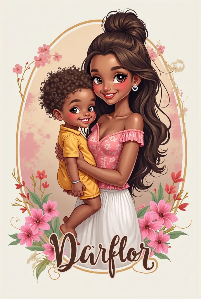 Postcard on an International Mother's Day, beautiful colours, nice picture of a Mother and her , flowers in background.she wearing a beautiful white dress with a strip of Ethiopian flag.her skin is less darker