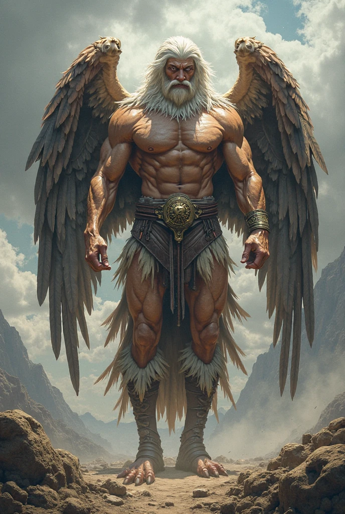 A man with 8 hands and 4 legs and wings