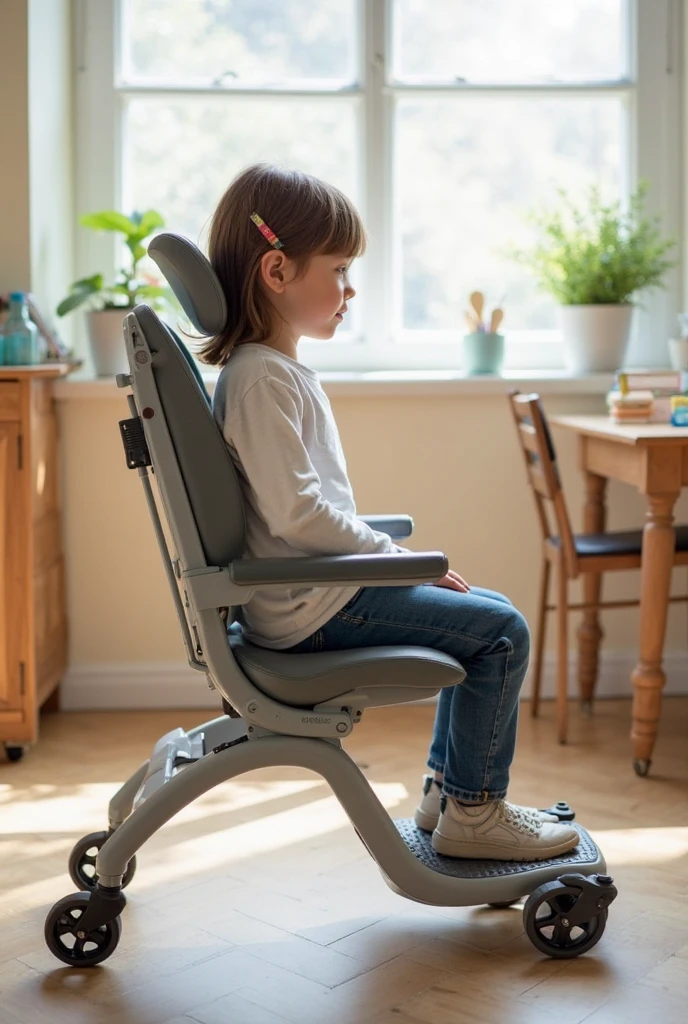 Little girl on top，Looking down，from below，Flat sandals，Sit in a high chair，Mocking expressions，happy laugh