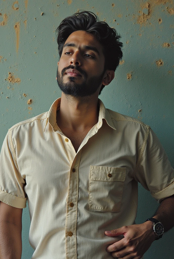 there is a man standing on a bridge with a skateboard, jayison devadas style, jayison devadas, white shirt and blue jeans, stylish pose, with a cool pose, modeling shoot, wearing in shirt, casual photography, shot on sony a 7, wearing white shirt, wearing a linen shirt, mohamed chahin style, mid shot portrait, white shirt and jeans