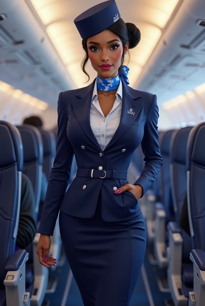 Shailesh Parate as a woman, 23 years old girl, wearing 2 piece dress, Air hostess dress, Air hostess cap, Air hostess uniform, purple and red colour combination of uniform, trippl D Cup size breast, Plus size model, beautiful face, sexy figure, curvy body, proper eyes , 2 hands, 2 legs, proper fingers, location Airport, proper picture, beautiful face, no any wrong hand or leg or eyes or finger or extra finger or hand