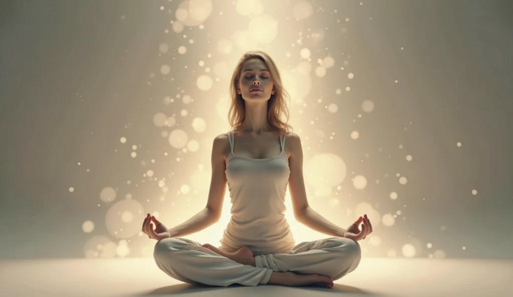 Uma pessoa meditando, com pensamentos/Ideas hovering above your head, to represent the importance of mental clarity and intention in manifestation.