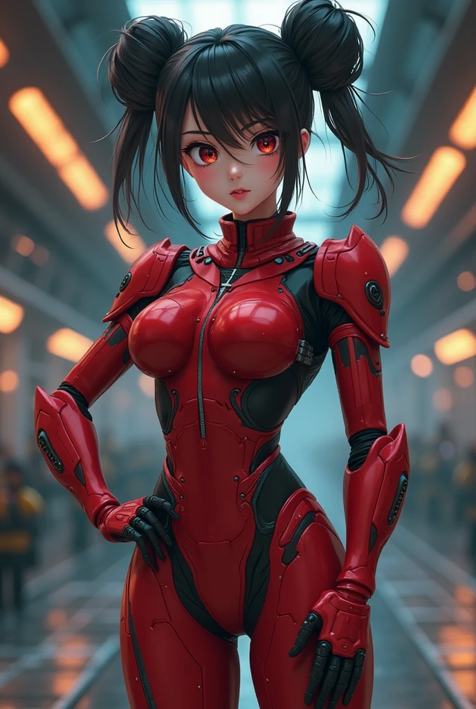 A high school girl who was remade into a robot　Antenna on the head　Mechanical body　Mechanical limbs　The background is the classroom, smile, red lips, UHD, retina, masterpiece, ccurate, anatomically correct, textured skin, super detail, high details, high quality, award winning, best quality, highres