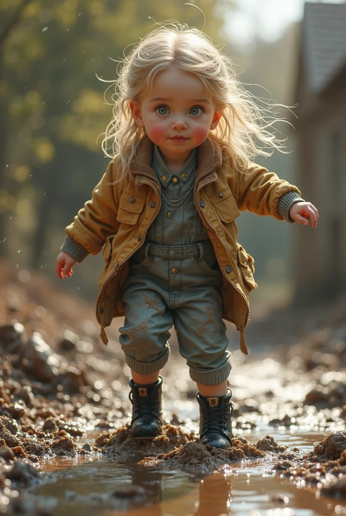 Девочка 10 years, (10 years), девочка 10 years bum, bum, beautiful dirty face, tangled gray hair, blonde, pretty, dirty smelly clothes, rags, torn and full of holes, dirty torn brown leather lace-up boots, cute face, Sweet Lips, innocent blue eyes, a girl rummages through a garbage dump in the yard in search of food and drink, smokes a cigarette and coughs, full length, standing by the trash can, Sunny autumn day