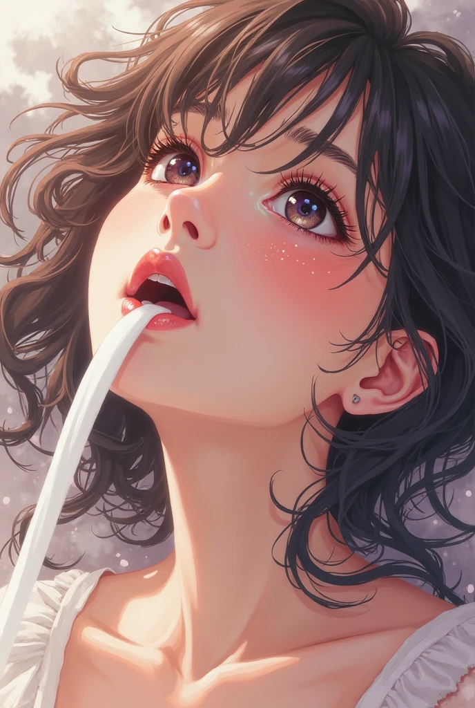 nsfw:0.5, (((HHH))), a precious special eroticism porn scene, Express all her emphasized feelings through her facial expressions and posing,
ultra masterpiece, ultra high quality, spectacle scale, photorealistic:1.3, ultra high resolution, described in ultra fine detail down to the minutiae, sharp, clearly, textured, depth of field, professional composition and lighting, (close-up shot), from below,
sexy, sensuous, erotic, eros, horny, sexually aroused, craving:1.1, (panting), messy, loose, sticky slimy, (raw), shiny, glaring, rich in color,
high grade flashy courtesan, (looking up and (enraptured:1.1 rapt:1.1 (half-open)) bedroom eyes to downward camera view)),
wearing wrinkled ((vivid (bright color (shiny satin) sexy pajamas dress))), skindentation, Wedgie, erect nipples, itching pussy,
beautiful sexy face, detailed mouth:1.1, detailed too shiny lips:1.1, large firm breasts, Delicious body, oily wet translucent skin, messy loose (updo) with side-swept bangs hair, gold simple necklace earrings,
((blush)), (((sweat))), a little particle sweat drops, (((steam))), ((sigh)), ((((drooling)))), (((((ecstasy))))), ((((orgasm)))), (((ahegao))), ((((cum on body)))),
((blissful:1.5 ecstatic expression:1.1)), oral vagina, Drooling slimy tongue, Give me her special H service that captivates boys, ecstatic attentive escort service energetically, late night when sexual desire increases, Her sexual energy has increased, Anyway she is a very intense pervert,