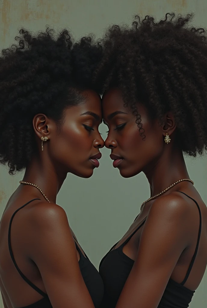 (2 DARK SKIN EBONY AFRO GIRLS 14 YO),Two girls dressed in SHEER WHITE silk CAMISOLE having sex KISSING SOFTLY (BOTH GIRLS HAVE LARGE BREASTS AND CLEAVAGE), (HAIR CUT IS SHAG CUT),, ,,(BOTH GIRLS HAVE BLACK HAIR ,, HAVE THEM TURNED SLIGHTLY TOWARDS THE VIEWER SO VIEWER CAN SEE THE LIPS KISSING)(THEY SHOULD BE LOOKING AT THE CAMERA SO YOU CAN SEE THE DELIGHT IN THEIR EYES.