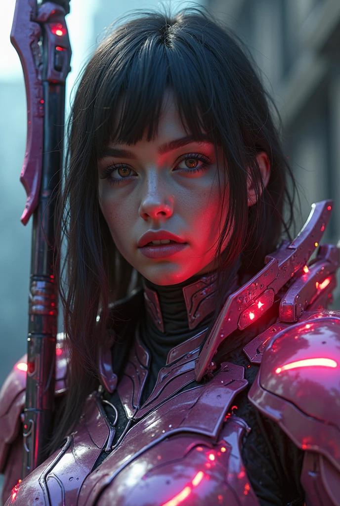8k,Realistic skin texture、Superrealism、Realistic photos、Near future軍所属の日系女性パイロットが大型ロボットの腹部に設置されたコックピットに乗っている、Damaged moss green combat armored robot、Skull mark on armor、Near future、Unit Paint and Identification Number、Peeling paint、oil stains、Detailed Description、Dynamic pose、Armored Core