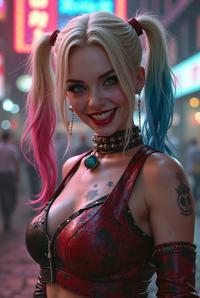 Margot Elise Robbie as Harley Quinn,Smile, night scene,