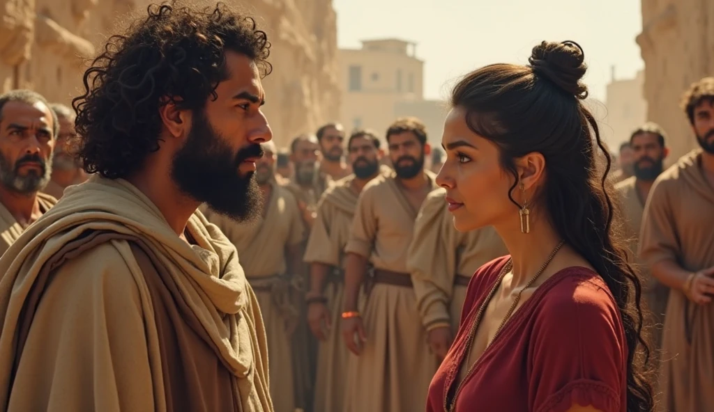 A male stoic philosopher with a well-proportioned, attractive physique stands in a vibrant cityscape, engaged in a warm and friendly conversation with a trusted companion. The philosopher is dressed in classic tunics in muted earthy tones—grey, brown, and olive green—with subtle gold or copper accents. The scene is bathed in soft, golden light, reflecting the trust and connection between the characters. The environment is lively and full of warmth, capturing the essence of a strong, trusting relationship.