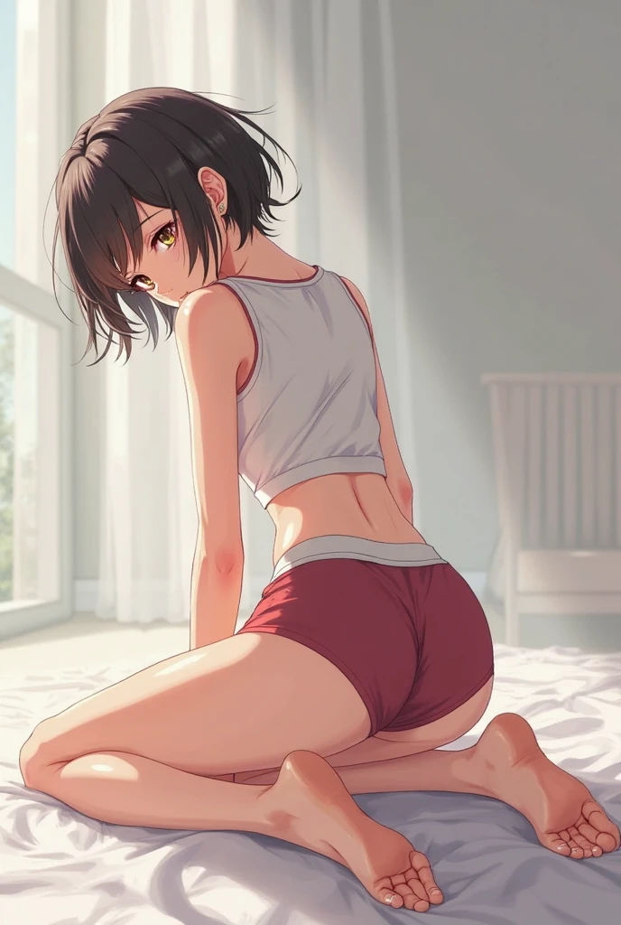 (masterpiece, best quality:1.2), noodle (gorillaz), black hair, short hair, streaked hair, black eyes, multicolored hair, looking at viewer, bangs, heavy bangs, bangs covering eyes , parted lips, breasts, small breasts, bob cut, sparkle, glint, blush, 1girl, full body, slurred, detailed clothing, white tights, obscure, (delicate illustrations: 1.4), (masterpiece: 1.0), (Best quality: 1.4), (Ultra HD: 1.2), (Photorealism: 1.4), (8K, RAW photos: 1.2), ( Soft focus: 1.4), (18yo:1.3), (Sharp focus: 1.4) , Draw , open ass, juicy, pubic hair, (ass), sexy, striped stockings, leggings, neon, romantic, beauty, lingerie, net, pantyhose, beautiful ass detailed clothes, detailed nipples, two toned striped sweatshirt, denim mini shorts, boots, thin Japanese girl