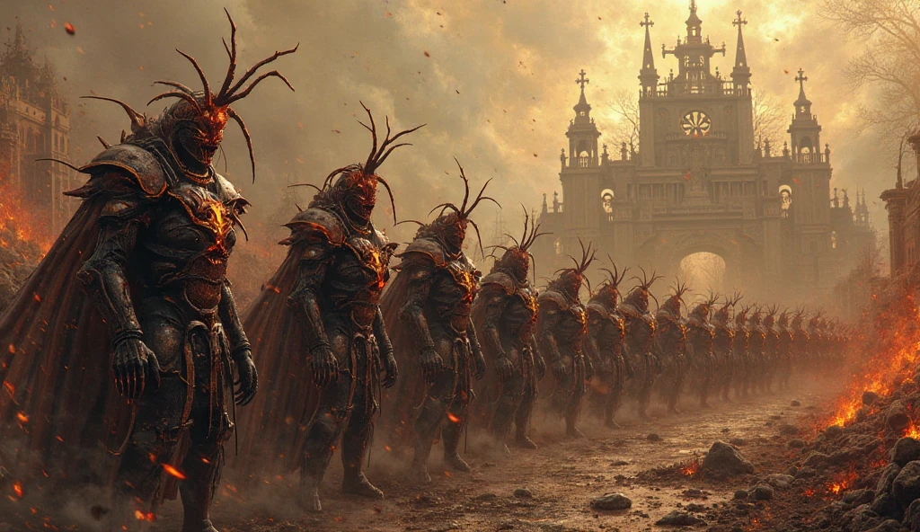 by Greta Knutson, 8k Airbrush painting, Attractive beefy Cottagecore (a crowd of John Marstons:1.3) , they are Dancing, wearing rogue Bone and Ruby Ornaments armor, Cruel, fantasy, epic, back alley in medieval town, sinister, smirk, evil, they have Platinum hair styled as Taper, Organic Horns, [Heavenly:Functional:5] Ruff, street and forest, Thunderstorm, deep focus, Sketched, spotlit, pinhole lens, BW