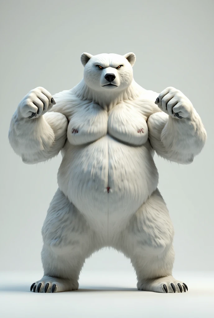 Overweight polar bear、Polar bear fur、Belly rubbing pose、Both hands touching the belly、Pose with one leg raised、Fat-filled abdomen、Profile of face、Side view、Extremely large bulging crotch underwear、Male genitalia outline、Lots of pubic hair、Very long armpit hair、Thick chest hair、Composition looking up from diagonally below、Roaring Polar Bear、Concrete Background、Long body、very short legs、Hairless head、Upward facing face、Sweaty body、A lot of water spilling from the mouth