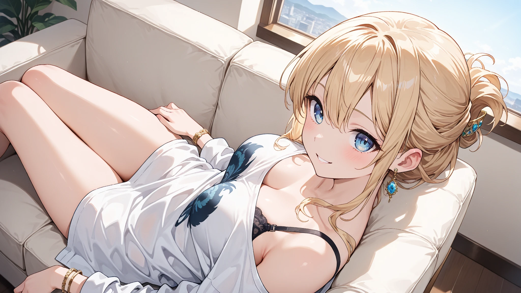 (masterpiece),(very high quality),(((cute little loli))),(((5 years old girl))),(blonde),(very detail beautiful face),(very detail blue eyes),(seductive),(smile),(huge breasts),(cleavage),(black bikini without ruffles),(beach),(night time),(nsfw),