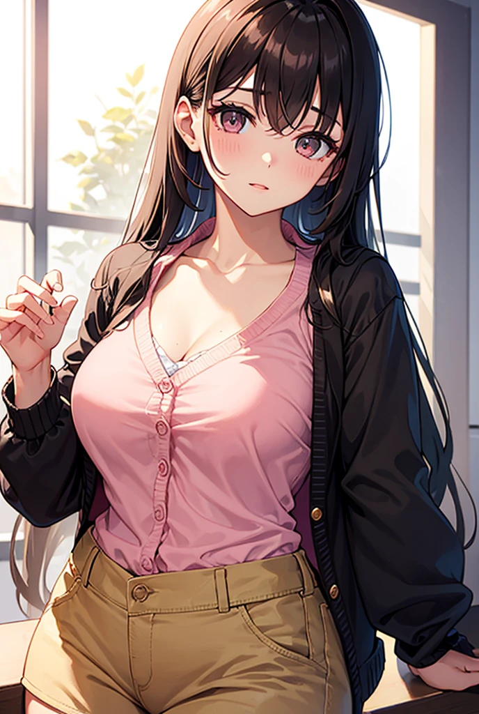 Chizuru, large breasts, thighs, unzipped jacket, tanktop, shoulders, skirt, night